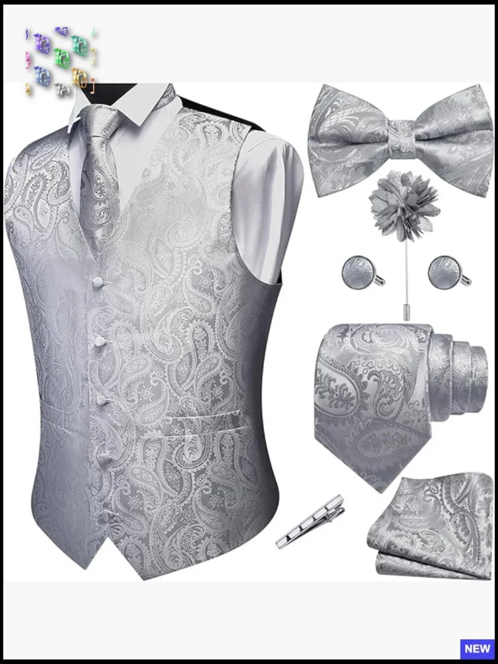 Men's V-Neck Suit Vest Formal Paisley Jacquard Waistcoat Set Elegant Wedding